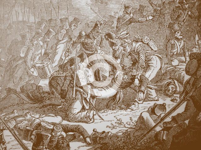 Death of General Gudin at the Battle of Valutino, 1830s. Artist: Philippoteaux, Henri Félix Emmanuel (1815-1884)