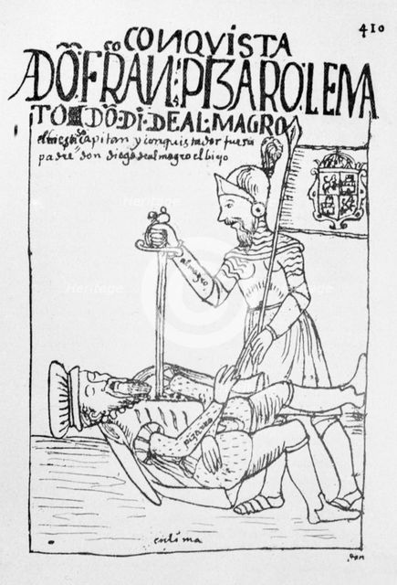 Death of Francisco Pizarro at the hands of Diego de Almagro, illustration from the book 'Nueva Cr…