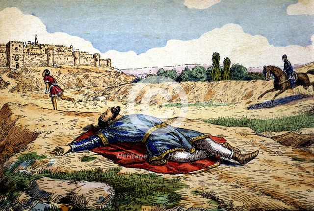 Death of King Sancho II of Castile and Leon in 1072 at hands of Bellido Dolfos before the city of…