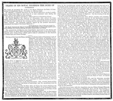 Death of His Royal Highness the Duke of Cambridge, 1850. Creator: Unknown