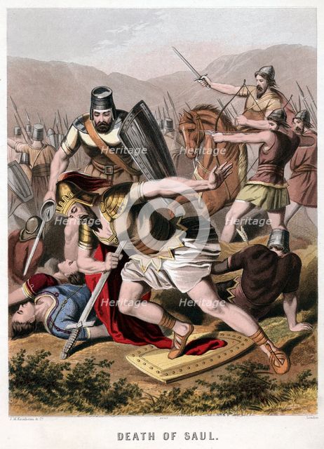 Death of Saul and his armour bearer in battle with the Philistines, 1870. Artist: Kronheim & Co