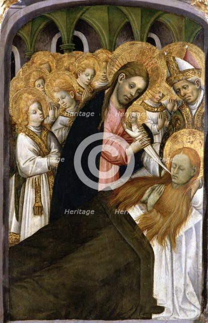  'Death of Santa Maria Magdalena', detail of the altarpiece, colored painting in tempera on wood,…