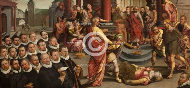 Death of Sapphira, c. 1580. Creator: Ramey, Jean (ca 1530-1612).