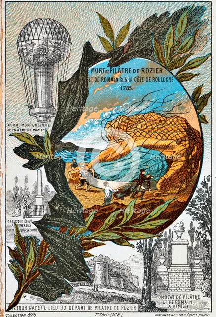 Death of Pilâtre de Rozier and Romain, 1785 (1890s).  Artist: Anon