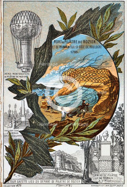 Death of Pilâtre de Rozier and Romain, 1785 (1890s).  Artist: Anon