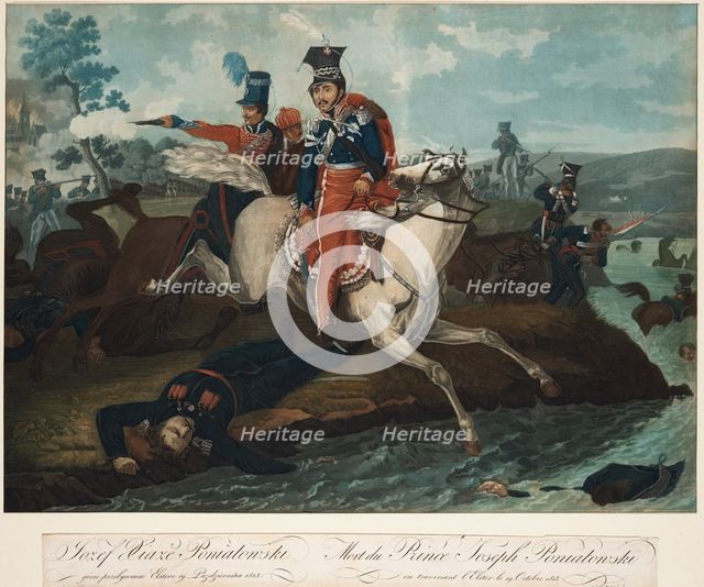 Death of Prince Józef Poniatowski in the Battle of Leipzig, 1820. Artist: Vernet, Horace (1789-1863)