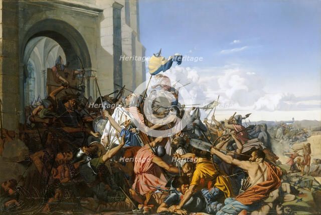 Death of Robert le Fort in the Battle of Brissarthe, 866. Artist: Lehmann, Henri (1814-1882)