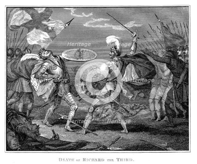 Death of Richard III at the Battle of Bosworth Field, 22 August 1485 (c19th century). Artist: Unknown