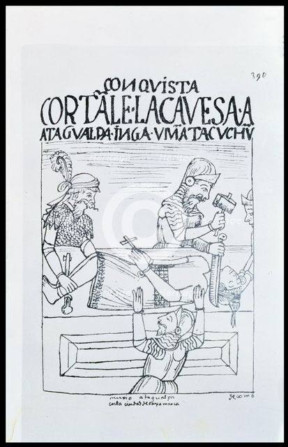 Death of the Inca Atahualpa in Cajamarca betrayed by Pizarro in 1533, illustration from the book …