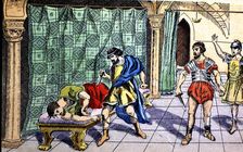 Death of the Visigothic king Ataulf by the same Goths in Barcelona in 415, drawing 1900