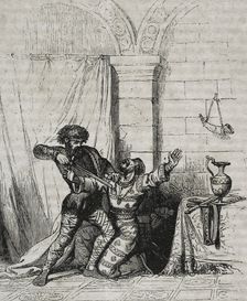 Death of Theudis, (d 548), King of the Visigoths in Hispania (531-548) in June 548..., 1852. Creator: Unknown