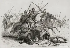 Death of Visigothic king Theodoric I during the battle of the Catalaunian Plains in 451 AD, (1852). Creator: José Vallejo
