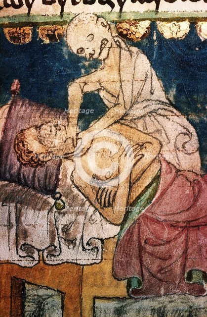 Death Strangling a Victim of the Plague. From the Stiny Codex, 14th century. Artist: Anonymous  