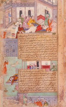 Deaths of Al-Wathiq and Muhammad B. Baiis Jalis (recto), Death of Anbakh (verso)..., c1594. Creator: Unknown