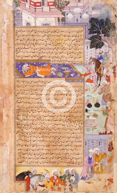 Deaths of Al-Wathiq and Muhammad B. Baiis Jalis (recto), Death of Anbakh (verso)..., c1594. Creator: Unknown.