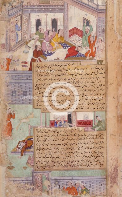 Deaths of Al-Wathiq and Muhammad B. Baiis Jalis (recto), Death of Anbakh (verso)..., c1594. Creator: Unknown.