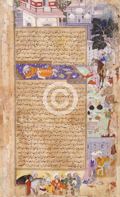 Deaths of Al-Wathiq and Muhammad B. Baiis Jalis (recto), Death of Anbakh (verso)..., c1594. Creator: Unknown.