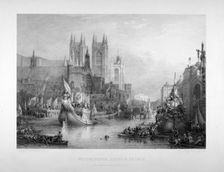 Debarkation at Westminster Bridge on Lord Mayor's Day, London, c1836. Artist: Edward Goodall