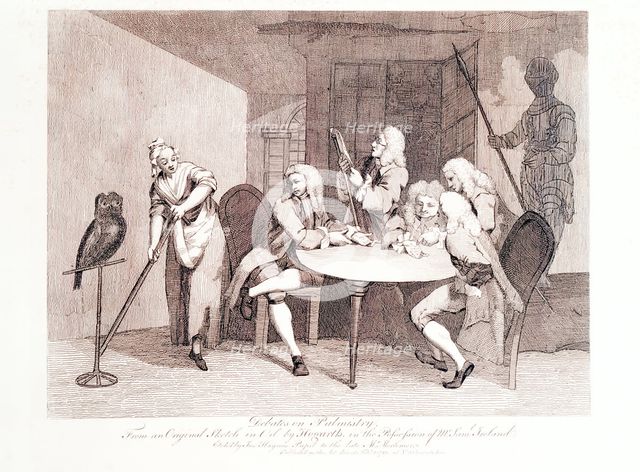Debates on palmistry, 18th century. Creator: J Haynes.