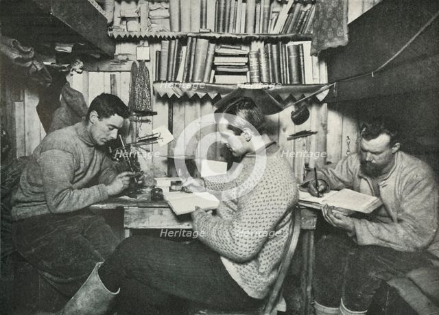 'Debenham, Gran, and Taylor in their Cubicle', 18 May 1911, (1913). Artist: Herbert Ponting.