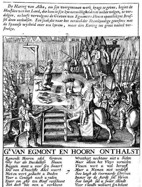 Decapitation of Count Egmont and Hoorn at Brussels during Spanish tyranny in Netherlands, 1568. Artist: Unknown