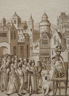Decapitation of Guillaume de Pommiers and his confessor, John Coulon, Bordeaux, 1377..., 1878. Creator: Unknown