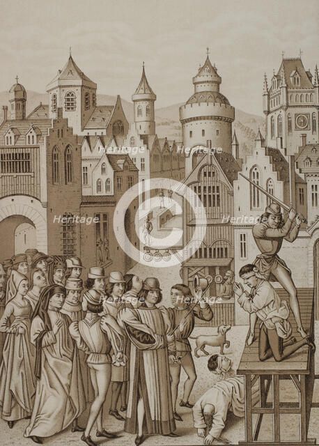 Decapitation of Guillaume de Pommiers and his confessor, John Coulon, Bordeaux, 1377..., 1878.  Creator: Unknown.