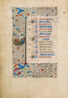 December Calendar Page; The Annunciation to the Shepherds; Book of Hours, about 1440-1450. Creator: Workshop of the Bedford Master