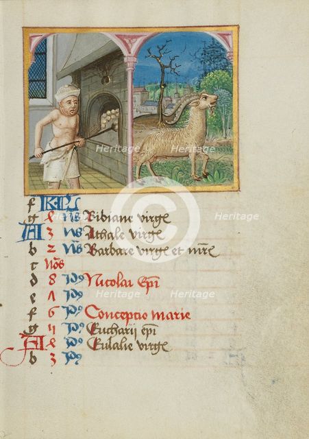 December Calendar Page: Baking Bread: Capricorn; Book of Hours, early 16th century. Creator: Unknown.
