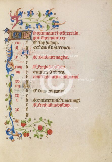 December Calendar Page; Book of Hours, after 1460. Creator: Unknown.