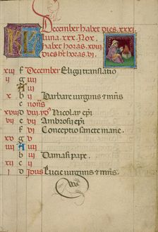 December Calendar Page; Keeping Warm; Book of Hours, about 1460. Creator: Unknown