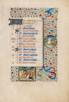 December Calendar Page: Slaughtering a Pig: Capricorn; Book of Hours, about 1440-1450. Creator: Workshop of the Bedford Master