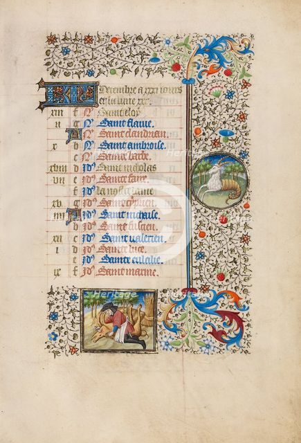 December Calendar Page: Slaughtering a Pig: Capricorn; Book of Hours, about 1440-1450. Creator: Workshop of the Bedford Master.