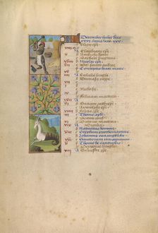 December Calendar Page; Slaughtering a Pig; Capricorn; Katherine Hours, about 1480-1485. Creator: Unknown