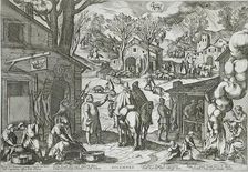 December: Village Scene with Inn, published 1599. Creator: Antonio Tempesta