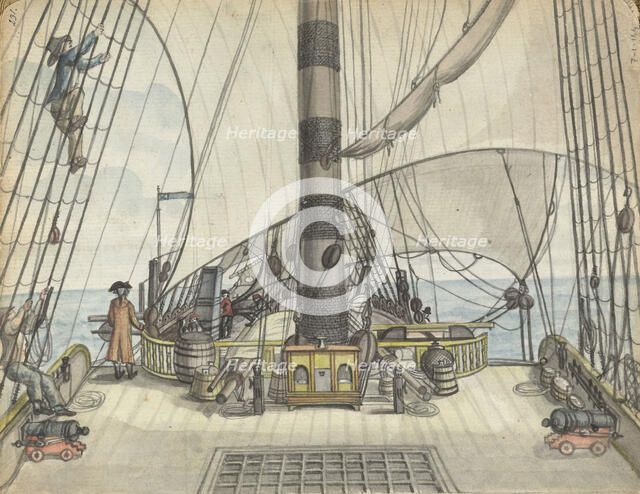 Deck view from a VOC ship to the big mast, 1778-1787. Creator: Jan Brandes.