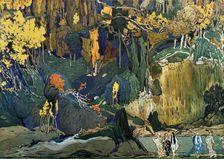 Décor for Debussy's ballet L'Apres-midi d'un faune (The Afternoon of a Faun), 1912. Artist: Leon Bakst