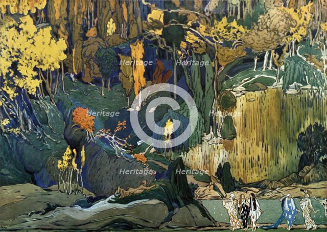 Décor for Debussy's ballet L'Apres-midi d'un faune (The Afternoon of a Faun), 1912. Artist: Leon Bakst