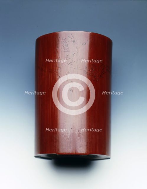 Decorated bamboo brushpot, China, mid 17th century. Creator: Pu Cheng.