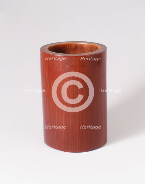 Decorated bamboo brushpot, China, mid 17th century. Creator: Pu Cheng.