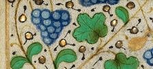 Decorated Border with Grapes; Boethius, Consolation de philosophie, about 1460-1470. Creator: Unknown