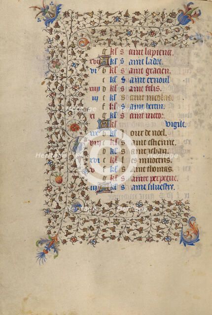 Decorated Calendar Page; Book of Hours, about 1420. Creator: Unknown.