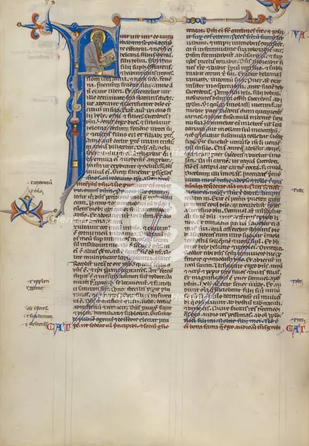 Decorated Canceled Page (Initial F: A Prophet); Abbey Bible, about 1250-1262. Creator: Unknown.