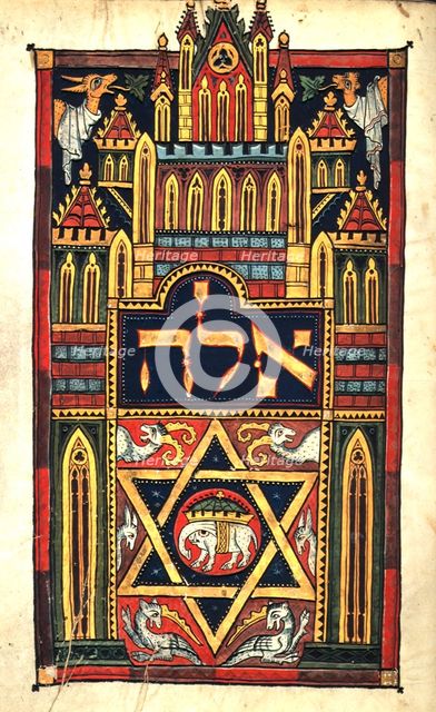 Decorated first word of the Book of Deuteronomy, c1300.  Creator: Unknown.