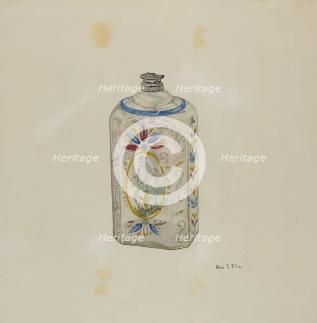 Decorated Glass Flask, c. 1940. Creator: George File.