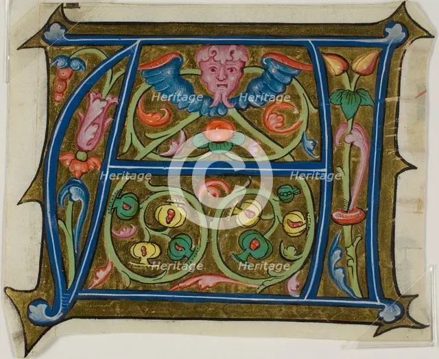 Decorated Initial "A" with Grotesque and Flora from a Choir Book, 15th century. Creator: Unknown.