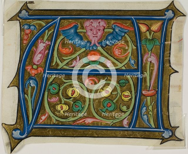 Decorated Initial "A" with Grotesque and Flora from a Choir Book, 15th century. Creator: Unknown.