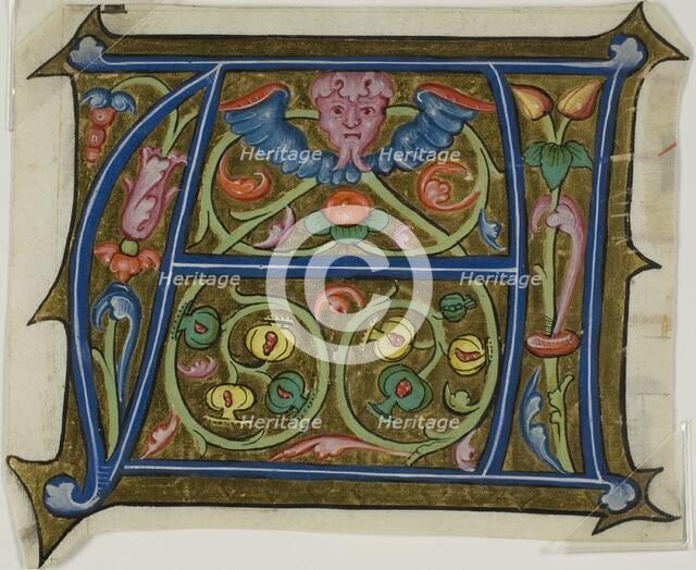 Decorated Initial "A" with Grotesque and Flora from a Choir Book, 15th century. Creator: Unknown.