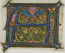 Decorated Initial "A" with Grotesque and Flora from a Choir Book, 15th century. Creator: Unknown