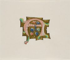Decorated Initial "A" in Pink with Six Leaves and Two Balls, from a Choir Book, 19th cent... Creator: Unknown